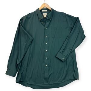L.L. Bean Mens Shirt 100% Cotton Wrinkle Resistant Hunter Green Long Sleeve XXLT